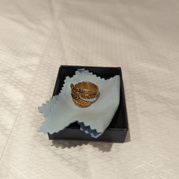 Brass Coloured Stainless Steel Feather Ring - Picture 1 of 4